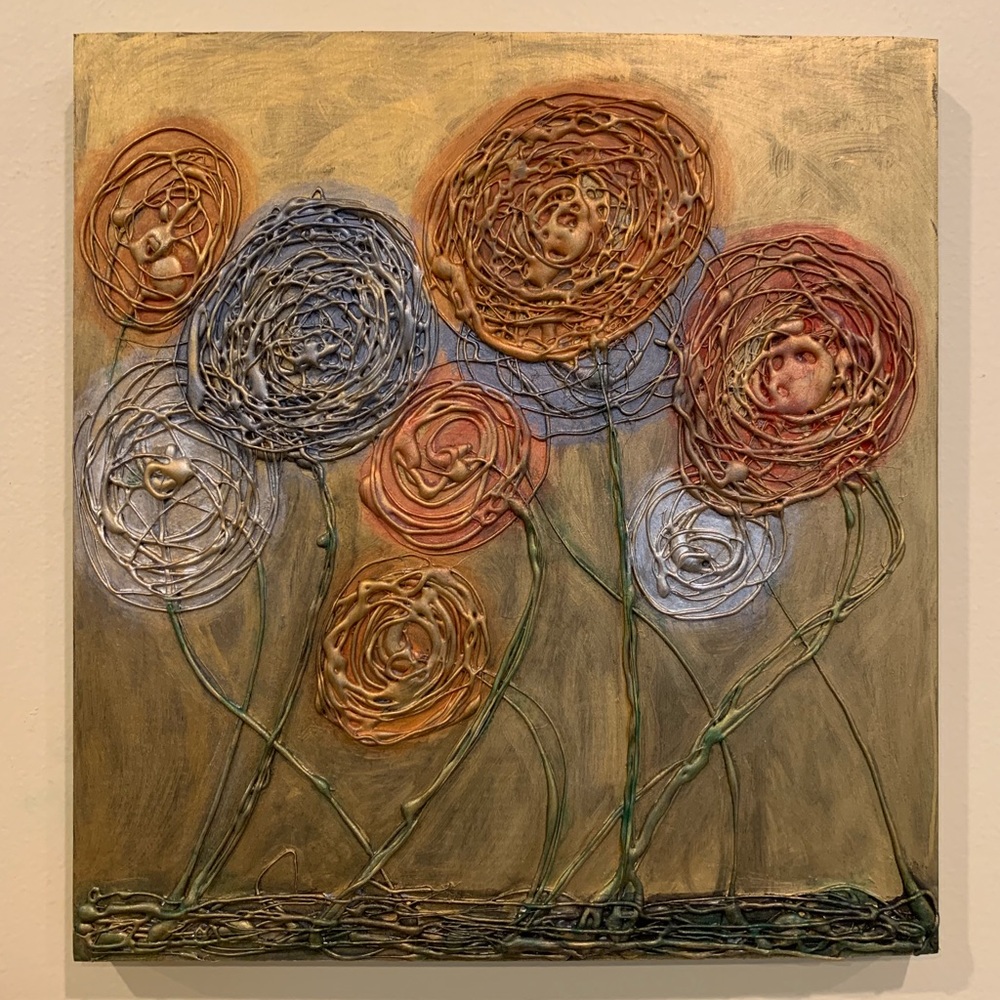 “Golden dancing flowers” original art.